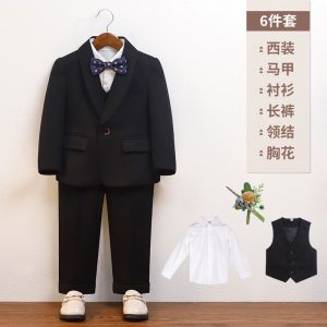Boys modern Fit long sleeve complete suit Black