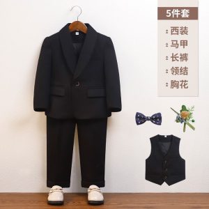 Boys modern fit long sleeve suit Black