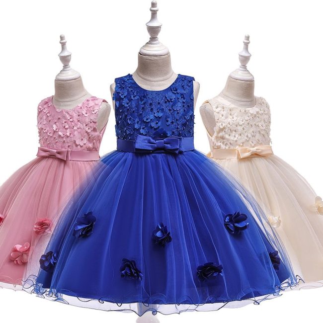 Girl s flower girl dress floral & leaf 01